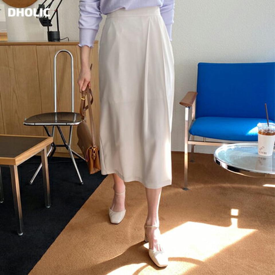 Hラインサイドタックスカート・全4色・b56974 レディース 【sk】【韓国 ファッション ボトムス スカート ロング ロングスカート Hライン サイドタック バックゴム カジュアル 体型カバー フェミニン デイリー 秋 春】