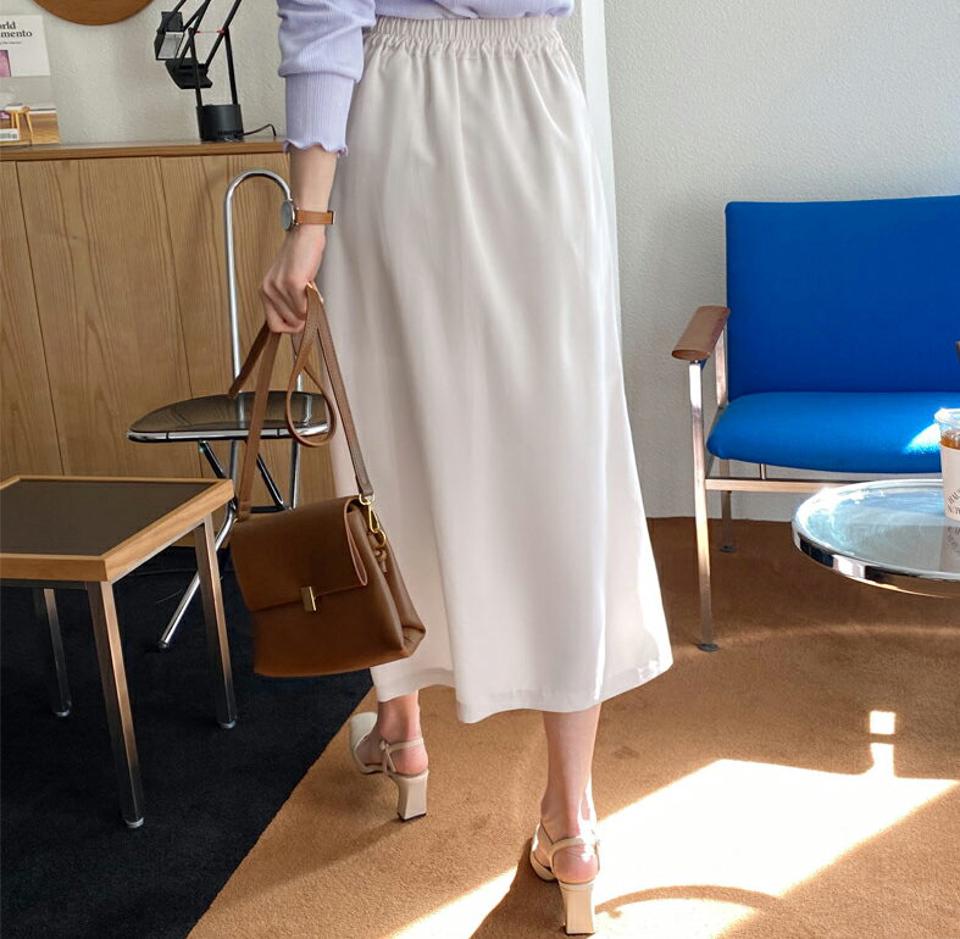 Hラインサイドタックスカート・全4色・b56974 レディース 【sk】【韓国 ファッション ボトムス スカート ロング ロングスカート Hライン サイドタック バックゴム カジュアル 体型カバー フェミニン デイリー 秋 春】