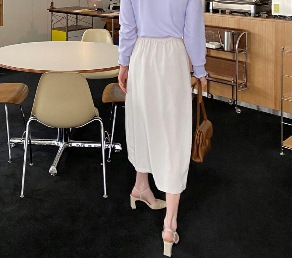 Hラインサイドタックスカート・全4色・b56974 レディース 【sk】【韓国 ファッション ボトムス スカート ロング ロングスカート Hライン サイドタック バックゴム カジュアル 体型カバー フェミニン デイリー 秋 春】