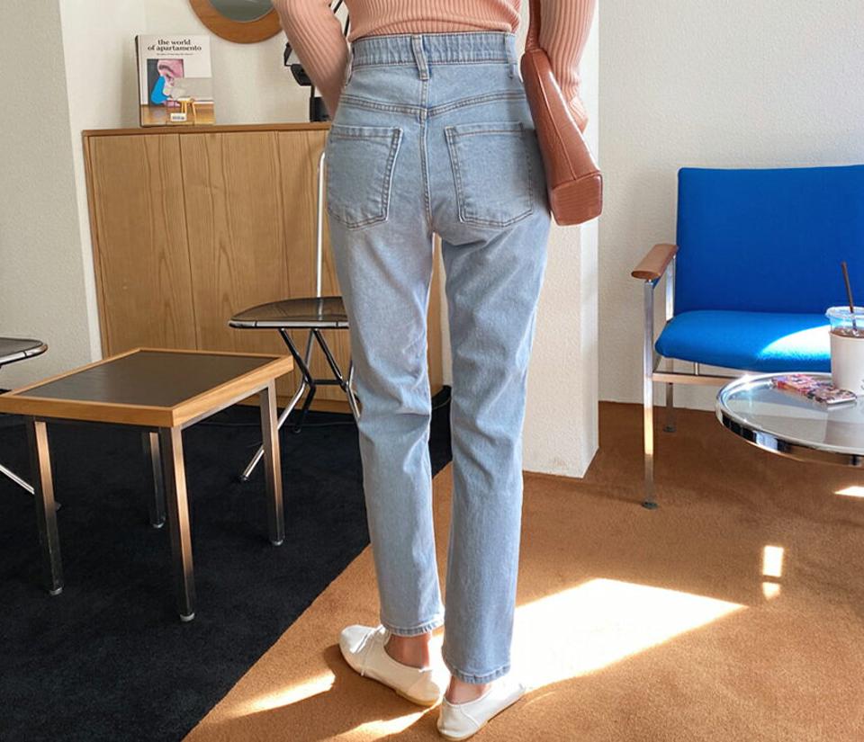 【マラソン特価】ウエストゴムデニムパンツ・全2色・t56978 レディース 【pt】 韓国 ファッション ボトムス パンツ ロング デニム デニムパンツ ハイウエスト ベルトループ スリム ストレート 美脚 10分丈 十分丈 カジュアル デイリー 秋 春