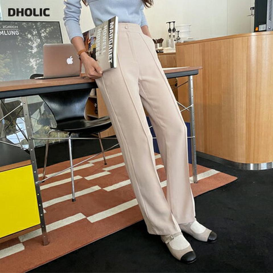 センタープレスストレートスラックス・全3色・t56976 レディース 【pt】【韓国 ファッション ボトムス パンツ スラックス センタープレス ストレート 美脚 オフィスカジュアル ハイウエスト 無地 体型カーバー 秋 春】