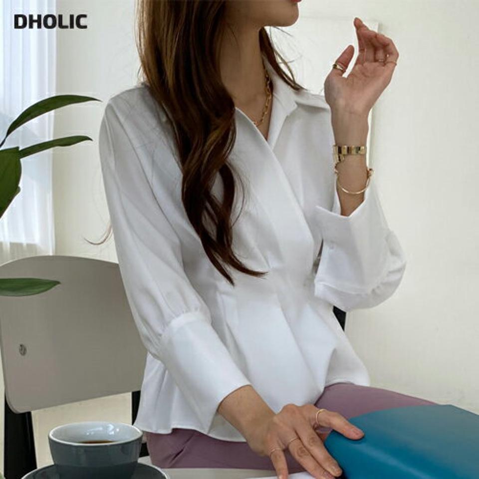 カラータックラップブラウス・全5色・t67160 レディース 【bl】 トップス ブラウス 長袖 タック ラップデザイン フェミニン きれいめ かわいい シンプル 大人 上品 単色 無地 春 秋 オフィスカジュアル 高見え インしないブラウス 韓国ファッション ハイホリHIHOLLI 人気