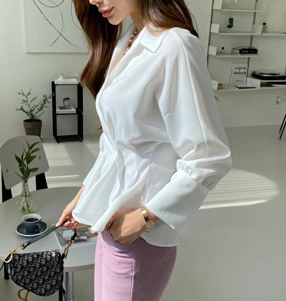 カラータックラップブラウス・全5色・t67160 レディース 【bl】 トップス ブラウス 長袖 タック ラップデザイン フェミニン きれいめ かわいい シンプル 大人 上品 単色 無地 春 秋 オフィスカジュアル 高見え インしないブラウス 韓国ファッション ハイホリHIHOLLI 人気