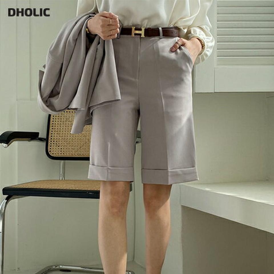 ロールアップハーフスラックス・全2色・t67174 レディース 【pt】【スラックス パンツ ズボン ハーフパンツ 半ズボン 単色 無地 シンプル ロールアップ 大人 春 夏 韓国 ファッション】【ハイホリHIHOLLI】