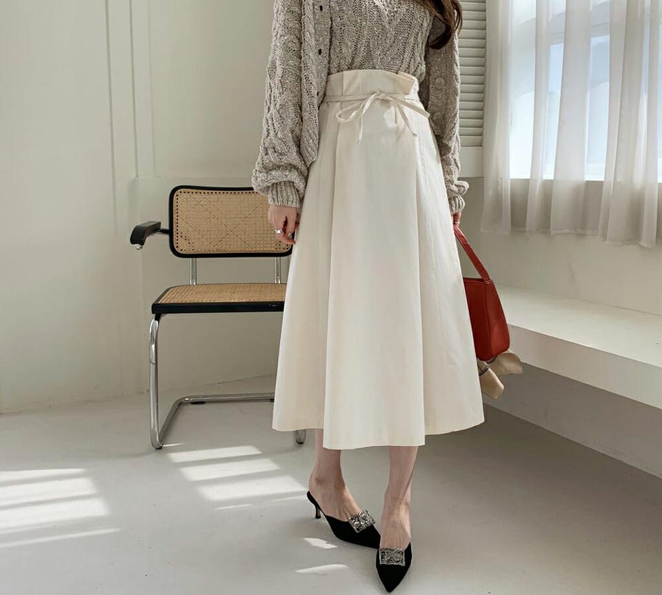 タックリボンスカート・全3色・t67180 レディース 【sk】【スカート ロング ロングスカート タック リボン りぼん 単色 無地 シンプル 大人 かわいい 春 秋 韓国 ファッション】【ハイホリHIHOLLI】