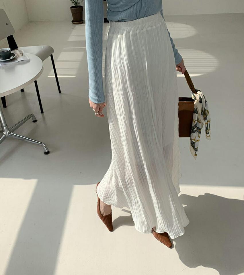 ウエストゴムリンクルスカート・全4色・t67183 レディース 【sk】【スカート ロング ロングスカート ウエストゴム リンクル シンプル 大人 きれいめ フェミニン 春 秋 韓国 ファッション】【ハイホリHIHOLLI】