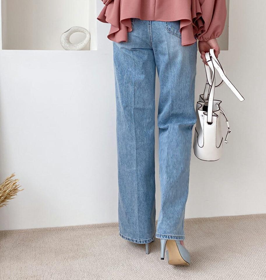 ライトブルーストレートデニムパンツ・全1色・t61700 レディース 【pt】【韓国 ファッション ボトムス パンツ ロング デニム デニムパンツ ライトブルーデニム ストレート スリム 美脚 10分丈 十分丈 カジュアル デイリー 秋 春】