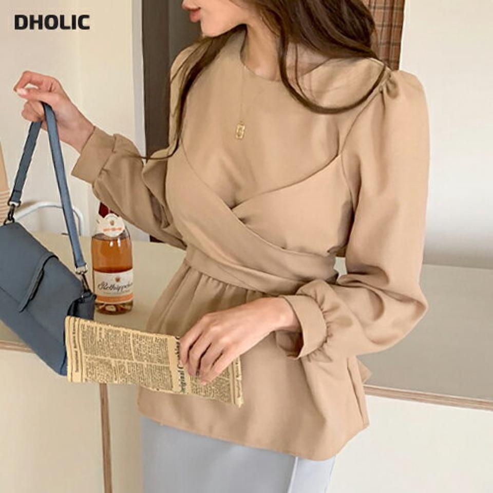 【只今10%OFF】クロスラップブラウス・全3色・t67354 レディース 【bl】【トップス ブラウス 長袖 クロスストラップ ラップスタイル クロス 上品 単色 無地 シンプル 大人 春 秋 韓国 ファッション】【ハイホリHIHOLLI】