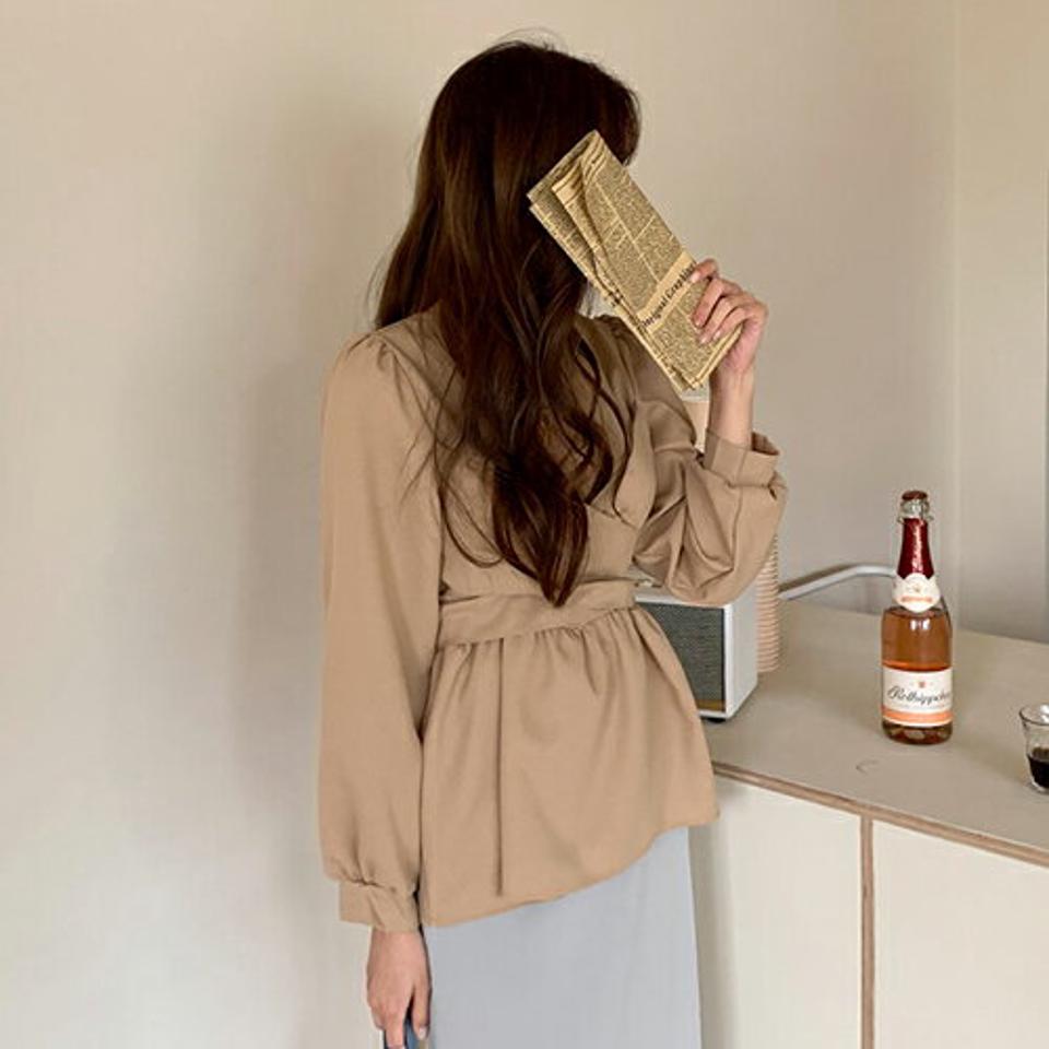 【只今10%OFF】クロスラップブラウス・全3色・t67354 レディース 【bl】【トップス ブラウス 長袖 クロスストラップ ラップスタイル クロス 上品 単色 無地 シンプル 大人 春 秋 韓国 ファッション】【ハイホリHIHOLLI】