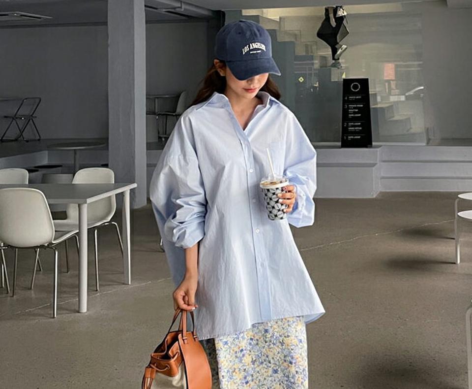 ボクシーフレアシャツ・全3色・t61686 レディース 【bl】【韓国 ファッション トップス ブラウス シャツ 長袖 ボクシー ラフ フレア 体型カーバー デイリー ベーシック 無地 ルーズ ゆったり ビックサイズ 秋 春】