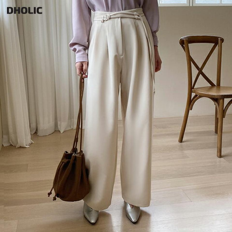 【只今10%OFF】ダブルベルト付ワイドパンツ・全3色・t67355 レディース 【pt】【パンツ ワイドパンツ ワイド ロングパンツ 単色 無地 シンプル 大人 カジュアル オフィスカジュアル 春 秋 韓国 ファッション】【ハイホリHIHOLLI】