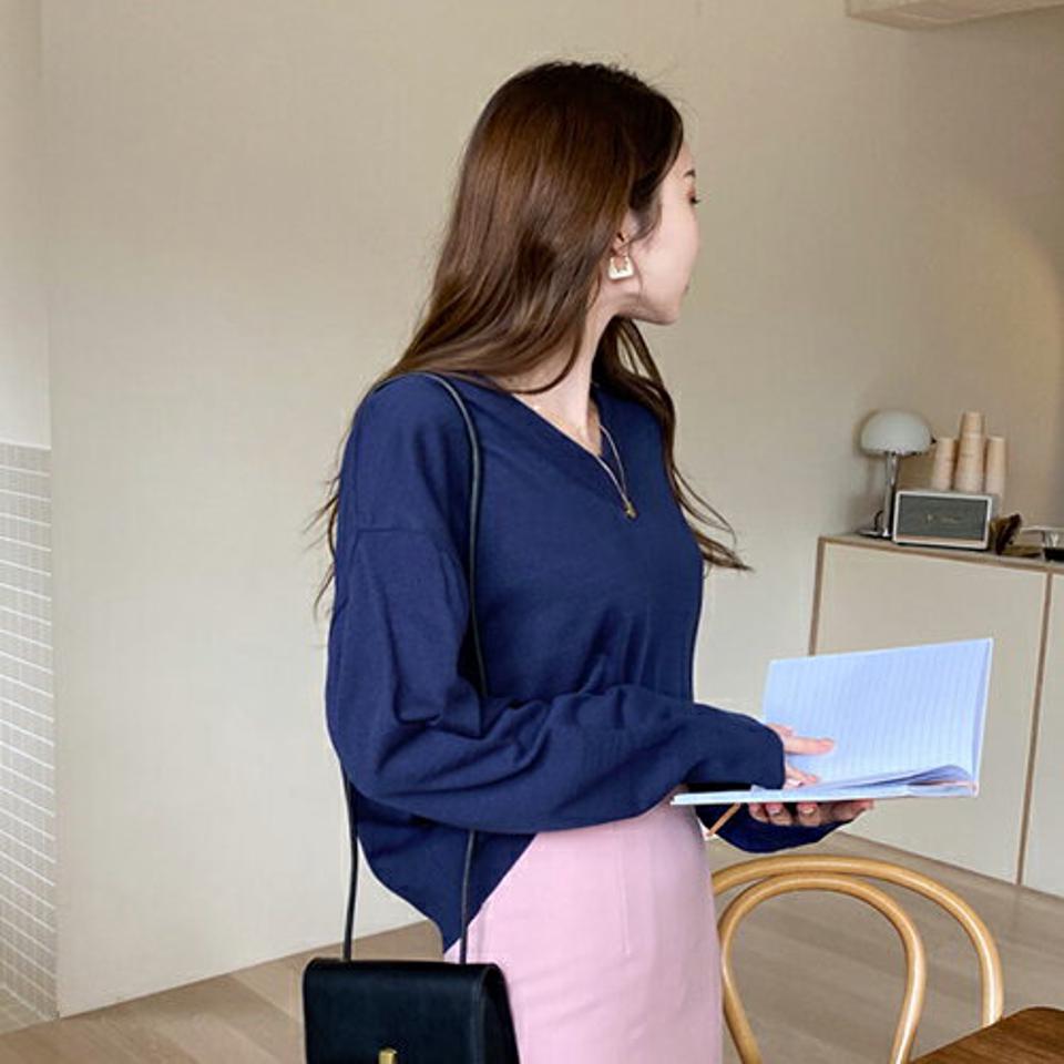 Vネックルーズニット・全4色・t67219 レディース 【tops】【トップス ニット ニットトップス 長袖 Vネック ルーズ ゆったり ラフ 単色 無地 シンプル ベーシック カジュアル 春 秋 冬 韓国 ファッション】【ハイホリHIHOLLI】