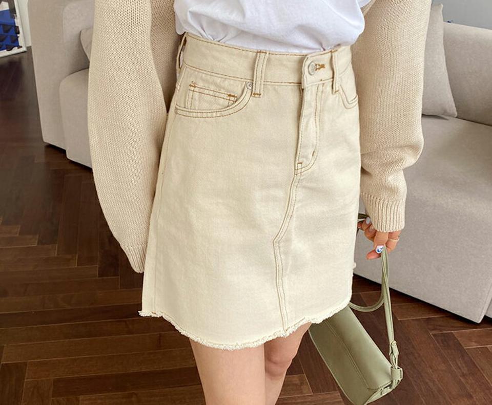 カットオフミニスカート・全1色・t61701 レディース 【sk】【韓国 ファッション ボトムス スカート ミニスカート ミニ ショート シンプル カットオフ バイオウォッシング コットン ミニマル 無地 スリム 細身 秋 春】