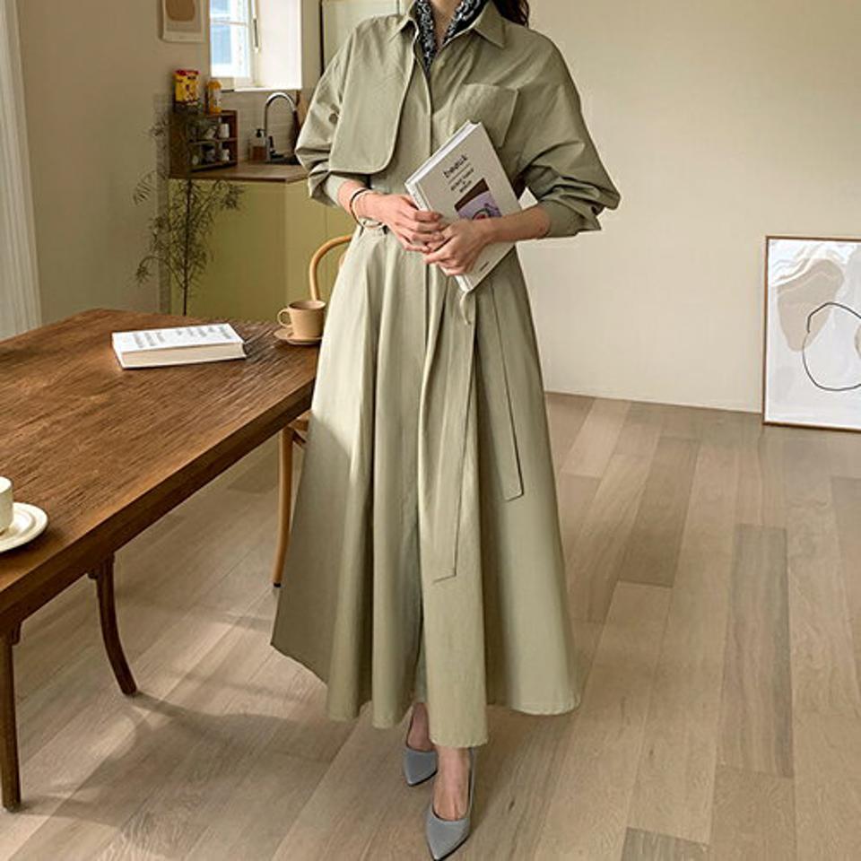 【送料無料】ストラップ付フレアシャツワンピース・全2色・t67288 レディース 【ops】【ワンピース シャツワンピース ロング ロングワンピース 長袖 フレア フレアワンピース 単色 無地 シンプル 大人 春 秋 韓国 ファッション】【ハイホリHIHOLLI】