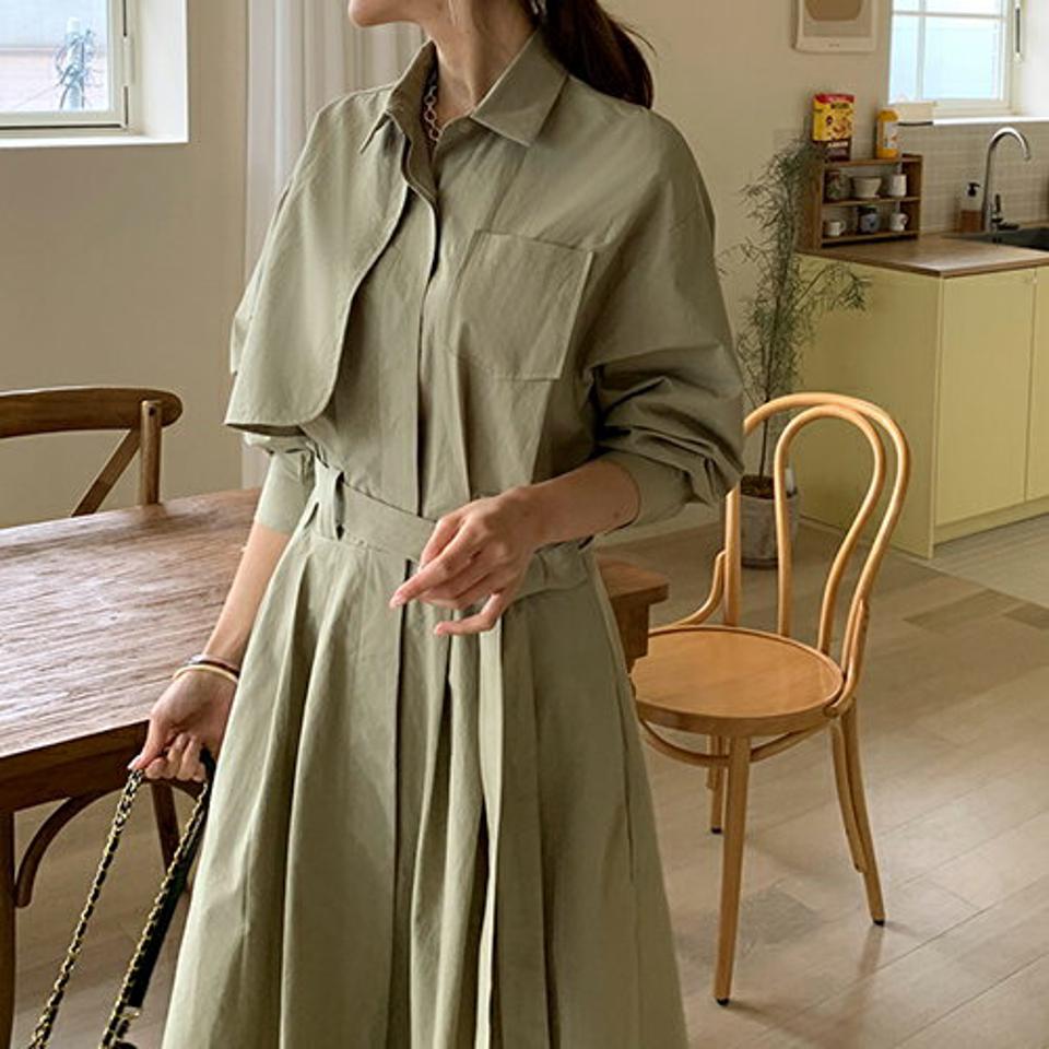 【送料無料】ストラップ付フレアシャツワンピース・全2色・t67288 レディース 【ops】【ワンピース シャツワンピース ロング ロングワンピース 長袖 フレア フレアワンピース 単色 無地 シンプル 大人 春 秋 韓国 ファッション】【ハイホリHIHOLLI】