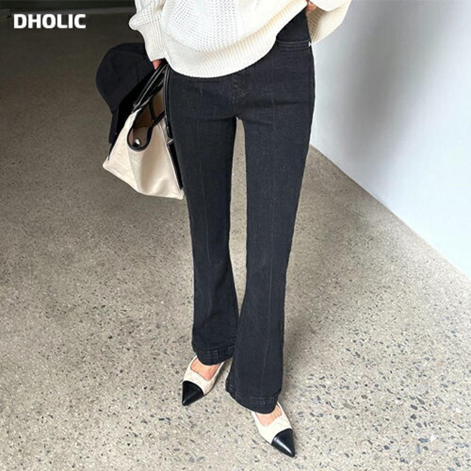 セミフレアデニムパンツ・全2色・t61698 レディース 【pt】【韓国 ファッション ボトムス パンツ ロング デニム デニムパンツ セミブーツカット ハイウエスト スリム 美脚 10分丈 十分丈 カジュアル デイリー 秋 春】