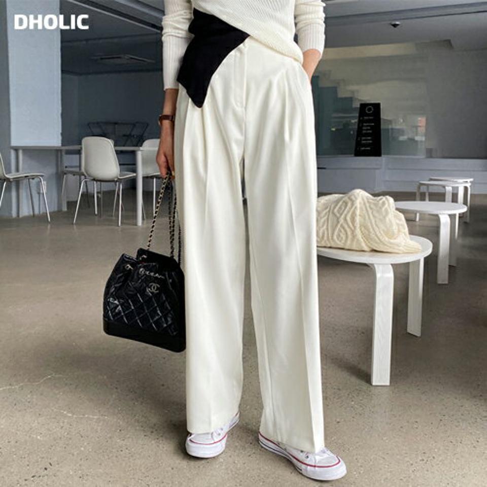 ボタンワイドスラックス・全3色・t61696 レディース 【pt】【韓国 ファッション ボトムス パンツ スラックス ワイドスラックス バックゴム ハイウエスト ツータック ボリューム フェイクポケット オフィスカジュアル 無地 体型カーバー 秋 春】