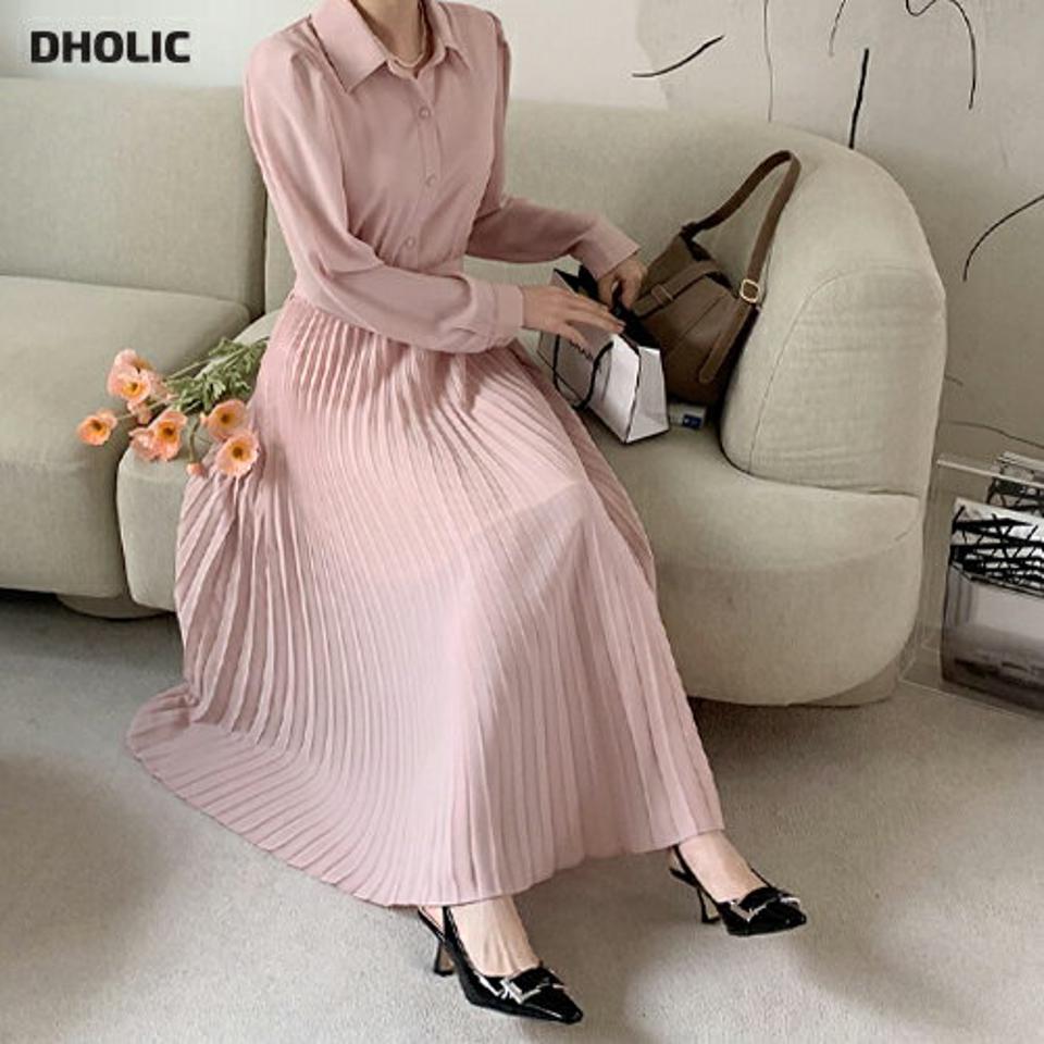 カラープリーツロングワンピース・全4色・t67231 レディース 【ops】【ワンピース ロング ロングワンピース プリーツ プリーツワンピース 長袖 フェミニン 可愛い かわいい 春 秋 韓国 ファッション】【ハイホリHIHOLLI】