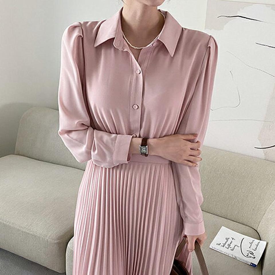 カラープリーツロングワンピース・全4色・t67231 レディース 【ops】【ワンピース ロング ロングワンピース プリーツ プリーツワンピース 長袖 フェミニン 可愛い かわいい 春 秋 韓国 ファッション】【ハイホリHIHOLLI】