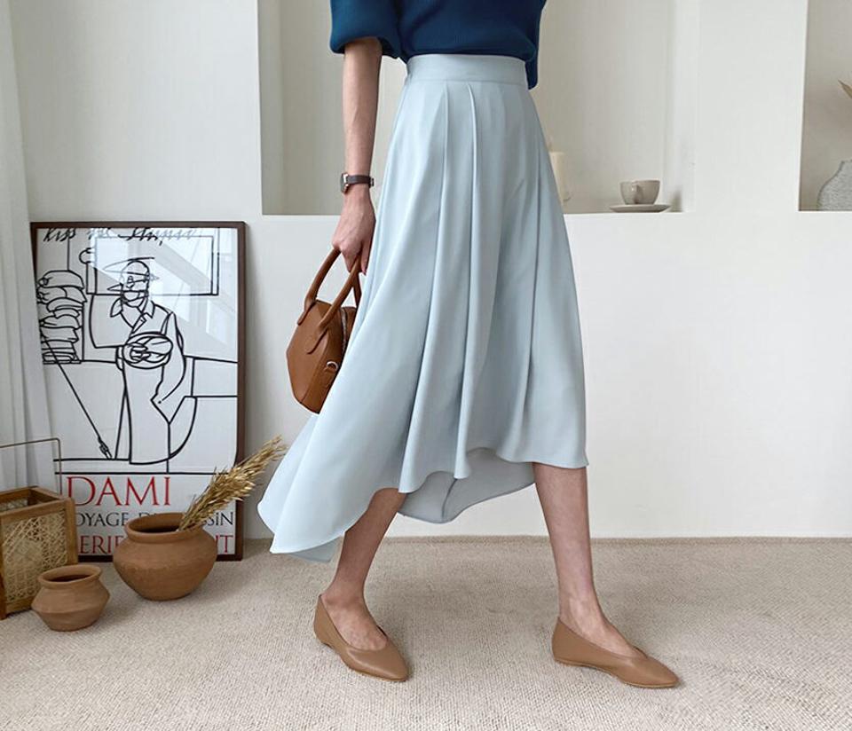 フレアアンバランススカート・全3色・b61702 レディース 【sk】【韓国 ファッション ボトムス スカート ロング ロングスカート アンバランス フレアスカート ウエストゴム サイドファスナー ボリューム カジュアル 体型カバー フェミニン デイリー 秋 春】