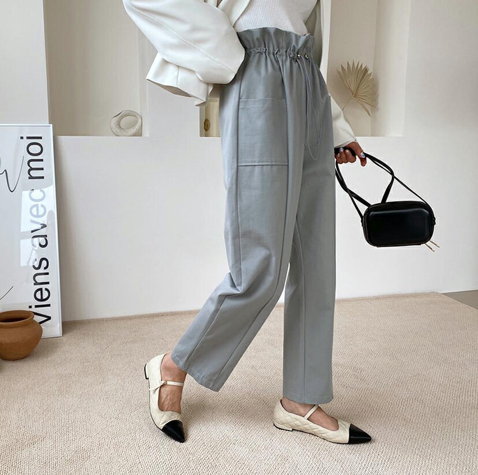 ストリングワイドパンツ・全3色・t61697 レディース 【pt】【韓国 ファッション ボトムス パンツ ロング ロングパンツ ユニーク ウエストストリング トレンディ ワイドパンツ センターライン カジュアル スリム 細身 シンプル 体型カーバー 秋 春】