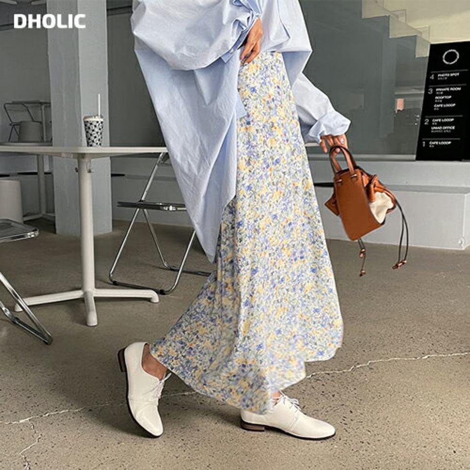 フローラルロングスカート・全2色・t61704 レディース 【sk】【韓国 ファッション ボトムス スカート ロング ロングスカート フローラル パターン バックゴム 花柄 フラワー Aライン メリハリ カジュアル 体型カバー フェミニン デイリー 秋 春】【fw】
