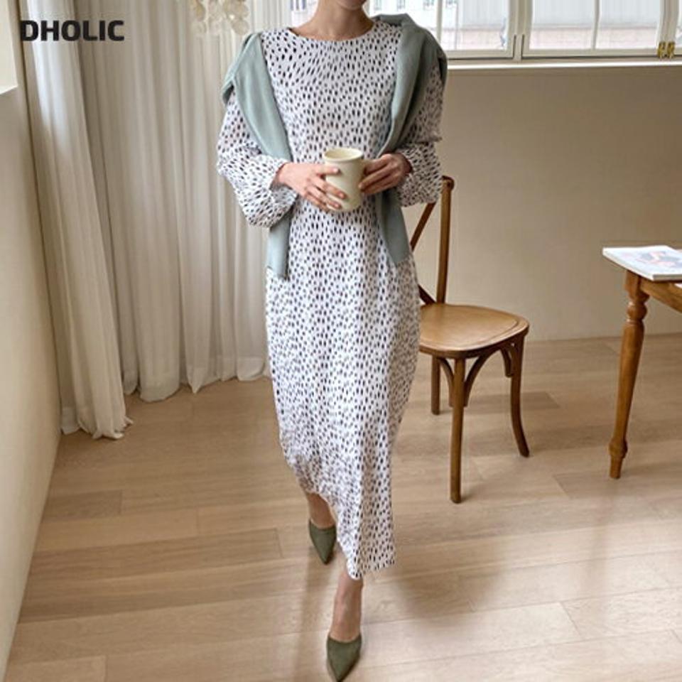 パターンラウンドワンピース・全2色・t67287 レディース 【ops】【ワンピース ロング ロングワンピース 総柄 シック モダン 雰囲気 大人 長袖 春 秋 韓国 ファッション】【ハイホリHIHOLLI】