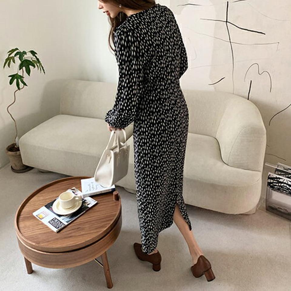 パターンラウンドワンピース・全2色・t67287 レディース 【ops】【ワンピース ロング ロングワンピース 総柄 シック モダン 雰囲気 大人 長袖 春 秋 韓国 ファッション】【ハイホリHIHOLLI】