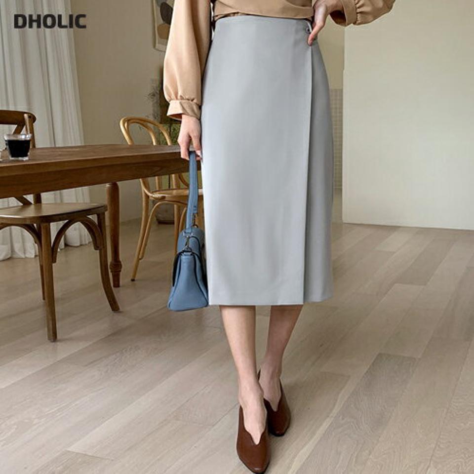 ボタンラップスリットスカート・全3色・t67233 レディース 【sk】【スカート ロング ロングスカート 単色 無地 シンプル スリット ラップデザイン ラップスカート 大人 春 秋 韓国 ファッション】【ハイホリHIHOLLI】