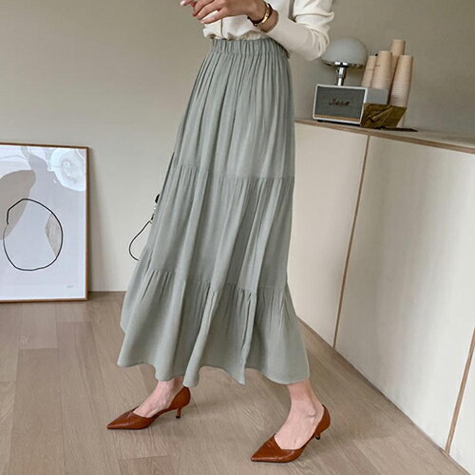 ギャザーイージースカート・全5色・t67236 レディース 【sk】【スカート ロング ロングスカート ギャザー フレア ウエストゴム 単色 無地 シンプル フェミニン 可愛い かわいい 春 秋 韓国 ファッション】【ハイホリHIHOLLI】