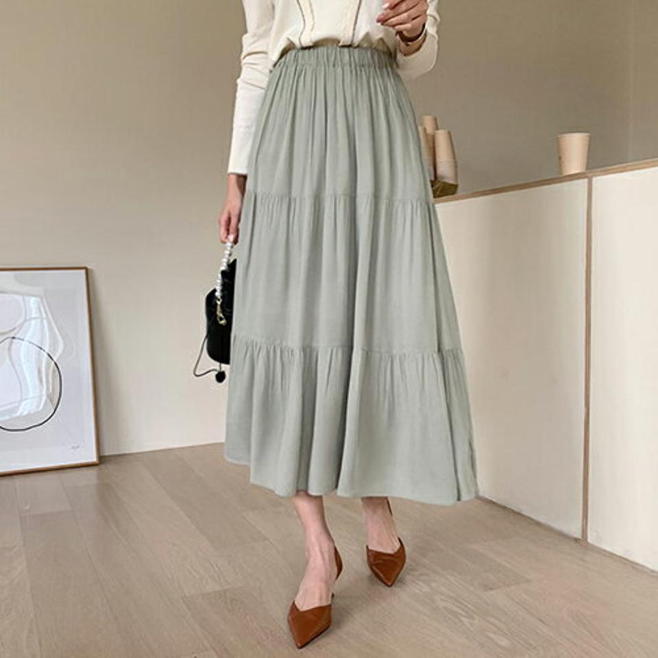 ギャザーイージースカート・全5色・t67236 レディース 【sk】【スカート ロング ロングスカート ギャザー フレア ウエストゴム 単色 無地 シンプル フェミニン 可愛い かわいい 春 秋 韓国 ファッション】【ハイホリHIHOLLI】