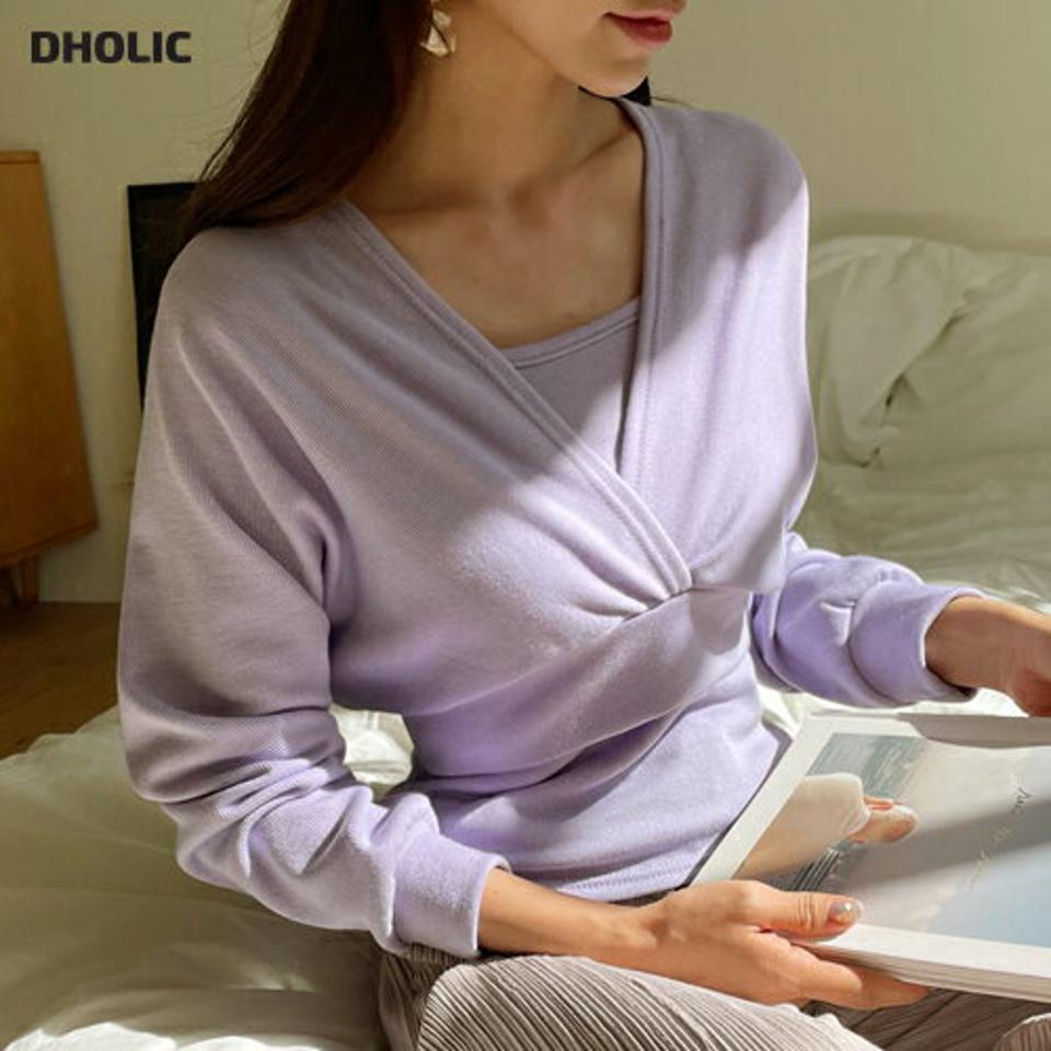 キャミ&VネックTシャツSET・全4色・t62996 レディース 【tops】【韓国 ファッション トップス Tシャツ 長袖 キャミ Vネック セット スクエアネック スリム フィット カシュクール クロップド丈 ルーズトップス カジュアル 体型カーバー デイリー 細身 秋 春】