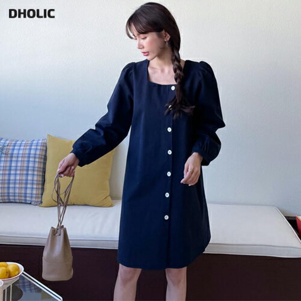 スクエアネックボタンワンピース・全3色・t62963 レディース 【ops】【韓国 ファッション ワンピース ミディ ミディワンピース スクエアネック ボタンワンピース ボリューム デイリー ガーリー 上品 フェミニン カジュアル 体型カバー 秋 春】