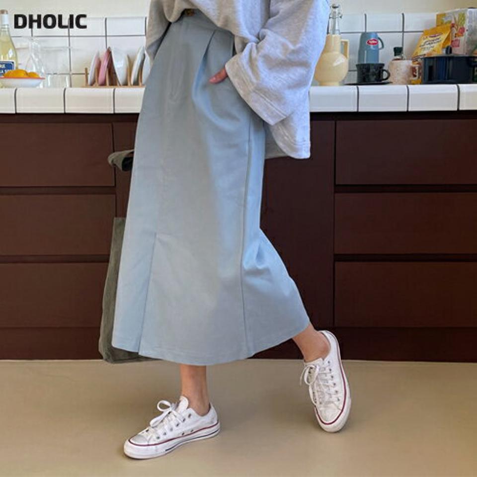 パステルスリットスカート・全3色・t63402 レディース 【sk】【韓国 ファッション ボトムス スカート ロング ロングスカート ウエストゴム ポケット ツータック スリット メリハリ カジュアル 体型カバー フェミニン デイリー 秋 春】