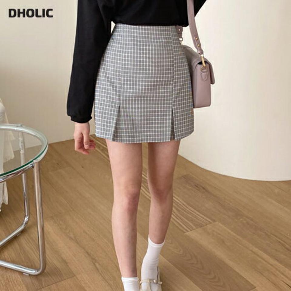 タックチェックミニスカート・全2色・t63380 レディース 【sk】【韓国 ファッション ボトムス スカート ミニスカート ミニ ショート シンプル タック チェック チェックスカート ガーリッシュ サイドファスナー スリム 細身 秋 春】