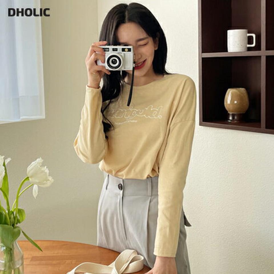レタリングTシャツ・全4色・t63373 レディース 【tops】【韓国 ファッション トップス Tシャツ 長袖 スリム ラウンドネック かわいい レタリング ロゴ コットン ルーズトップス カジュアル 体型カーバー デイリー 細身 秋 春】