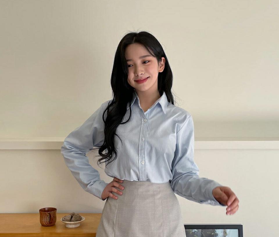 パステルラウンドヘムシャツ・全5色・t63376 レディース 【bl】【韓国 ファッション トップス ブラウス シャツ 長袖 ラウンドヘム カジュアル シンプル ベーシックシャツ 体型カーバー デイリー ベーシック 無地 秋 春】