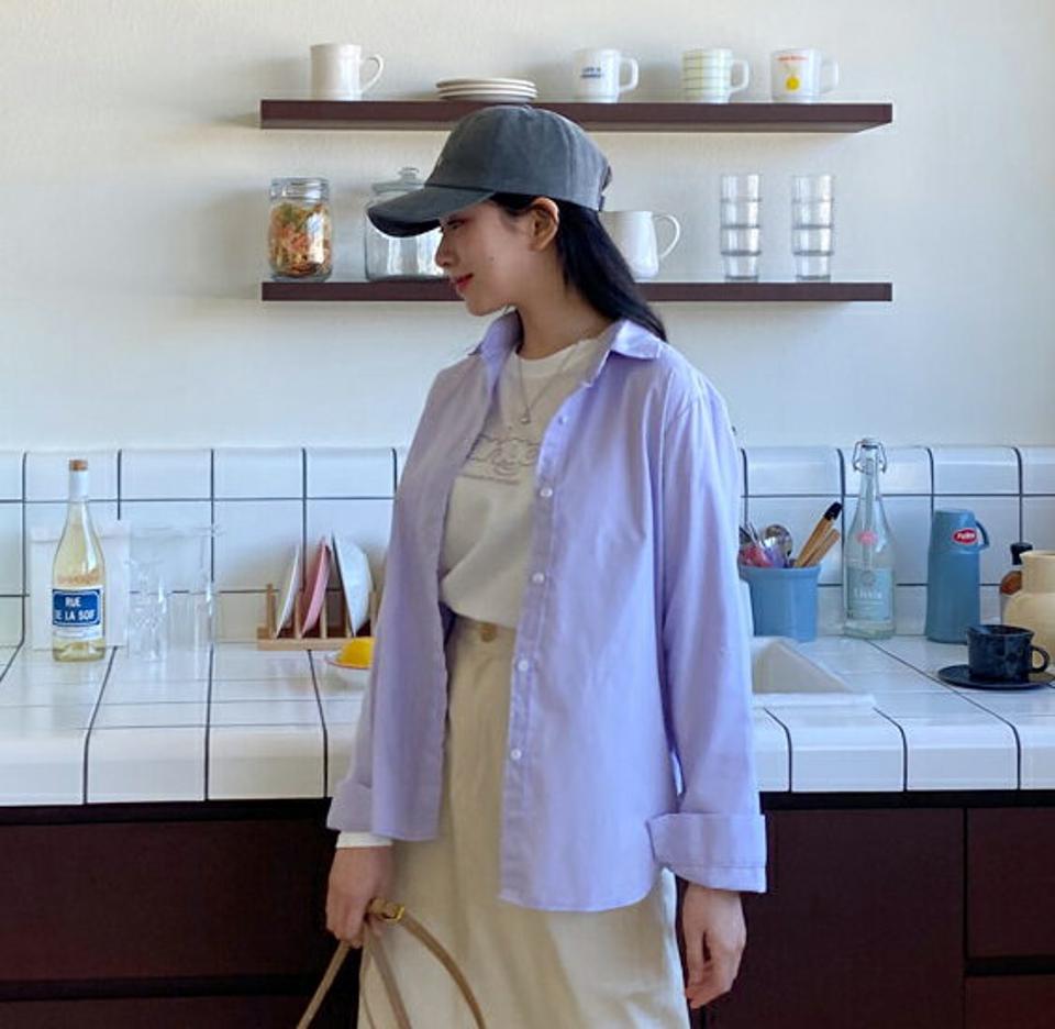 パステルラウンドヘムシャツ・全5色・t63376 レディース 【bl】【韓国 ファッション トップス ブラウス シャツ 長袖 ラウンドヘム カジュアル シンプル ベーシックシャツ 体型カーバー デイリー ベーシック 無地 秋 春】