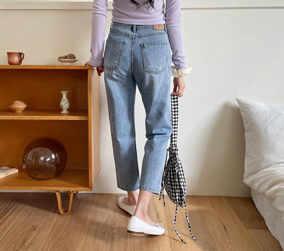 テーパードデニムパンツ・全2色・t63404 レディース 【pt】 韓国ファッション ボトムス パンツ ロング デニム デニムパンツ テーパード ベルトループ スリム 美脚 10分丈 十分丈 カジュアル デイリー 秋 春