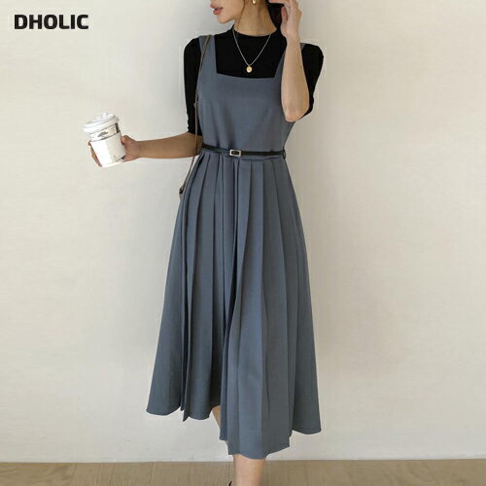 ベルト付プリーツノースリワンピース・全3色・t67201 レディース 【ops】【ワンピース ロング ロングワンピース スリーブレス ノースリーブ プリーツ プリーツワンピース 単色 無地 シンプル レイヤード 秋 春 夏 韓国 ファッション】【ハイホリHIHOLLI】