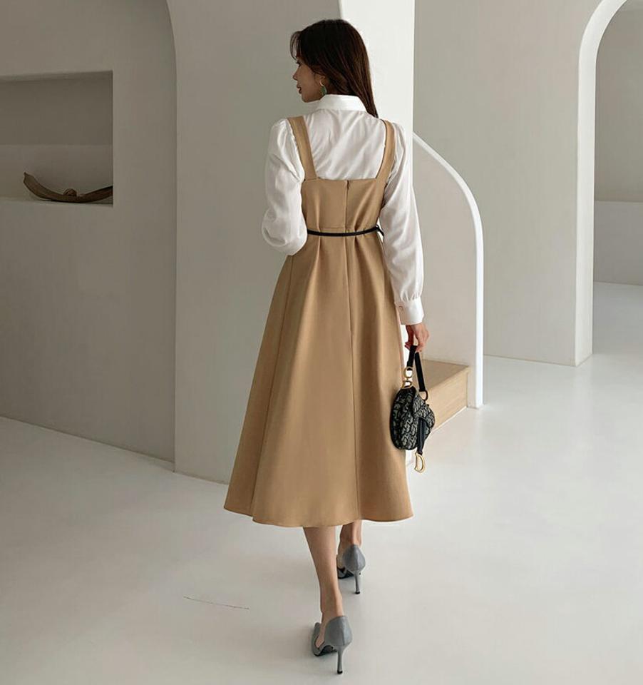 ベルト付プリーツノースリワンピース・全3色・t67201 レディース 【ops】【ワンピース ロング ロングワンピース スリーブレス ノースリーブ プリーツ プリーツワンピース 単色 無地 シンプル レイヤード 秋 春 夏 韓国 ファッション】【ハイホリHIHOLLI】