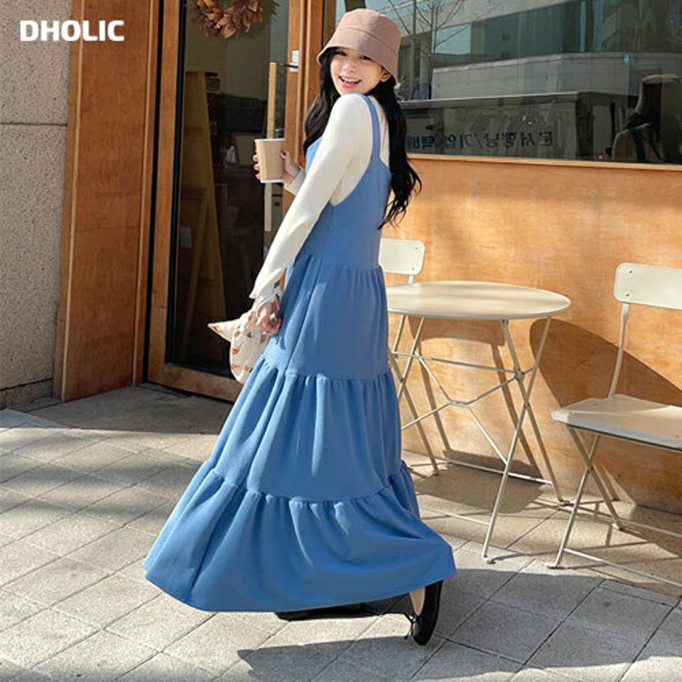 スリーブレスティアードワンピース・全3色・b63348 レディース 【ops】【韓国 ファッション ワンピース ロング ロングワンピース カジュアル フェミニン スリーブレス ティアード ノースリワンピース ギャザー ルーズ スリム 体型カバー 秋 春】【NIJU】