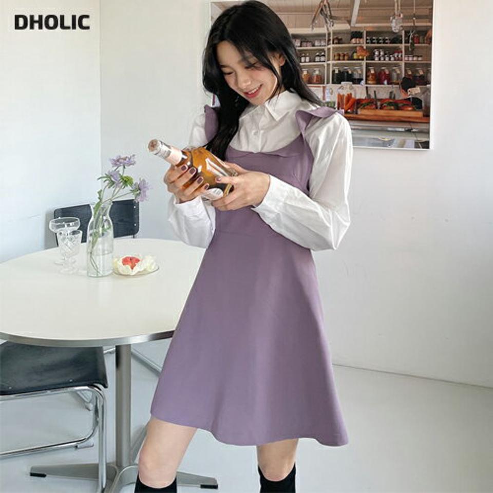 ショルダーフリルミニワンピース・全3色・t63347 レディース 【ops】【韓国 ファッション ワンピース ミニ ミニワンピース カジュアル ラブリー ノースリーブ スリム フリル ウエストリボン ガーリー 体型カーバー レイヤード 秋 春】【NIJU】