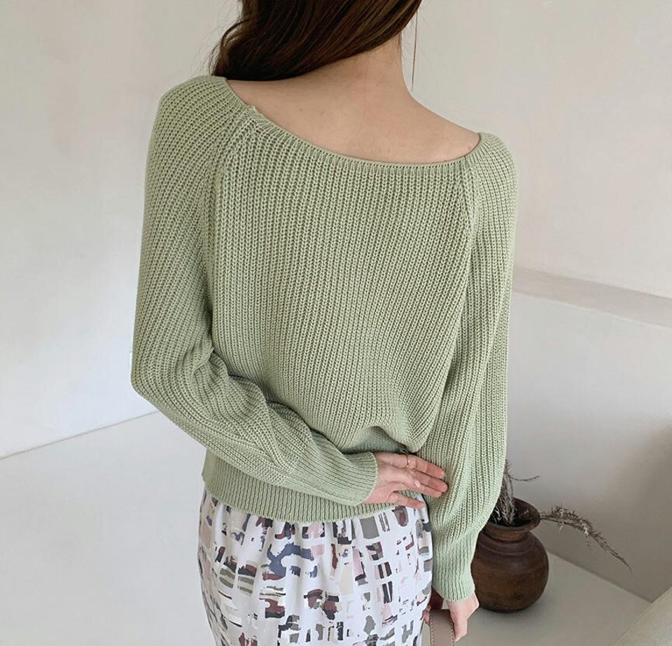 スクエアネックニット・全5色・b67205 レディース 【tops】【トップス ニット ニットトップス 長袖 スクエアネック デコルテ 鎖骨 単色 無地 シンプル カジュアル 大人 ラフ 春 秋 韓国 ファッション】【ハイホリHIHOLLI】
