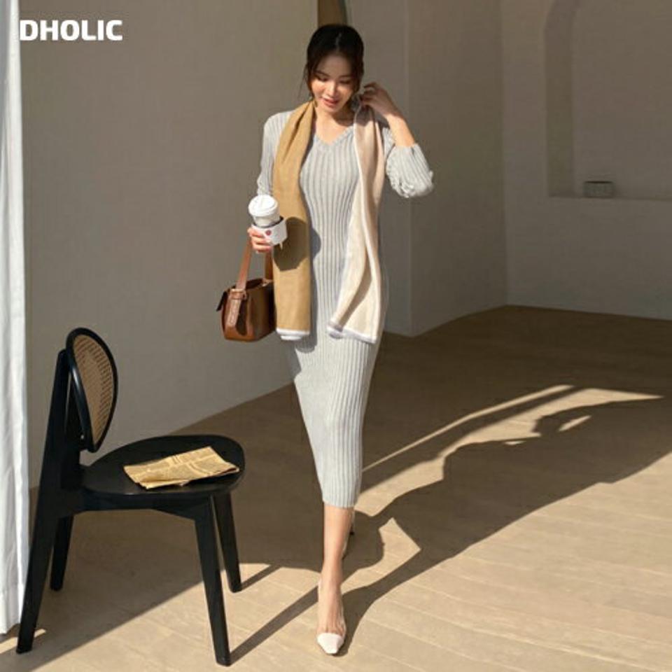 リブスリムワンピース・全3色・t67192 レディース 【ops】【ワンピース ロング ロングワンピース スリム タイト 長袖 リブ 単色 無地 シンプル カジュアル 大人 きれいめ 春 秋 韓国 ファッション】【ハイホリHIHOLLI】