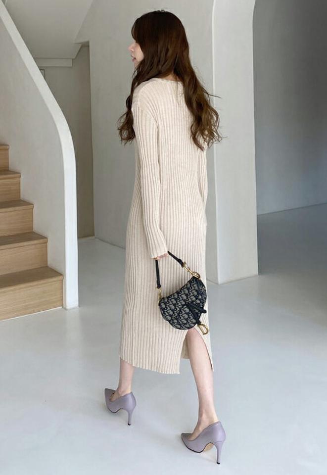 リブスリムワンピース・全3色・t67192 レディース 【ops】【ワンピース ロング ロングワンピース スリム タイト 長袖 リブ 単色 無地 シンプル カジュアル 大人 きれいめ 春 秋 韓国 ファッション】【ハイホリHIHOLLI】