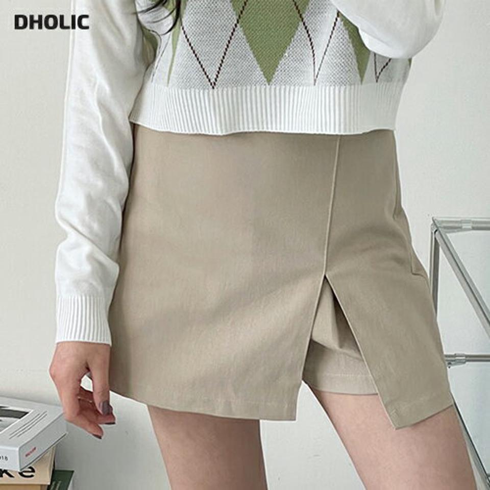 スリットキュロットスカート・全3色・t63345 レディース 【sk】【韓国 ファッション ボトムス スカート ミニ ミニスカート　シンプル　無地 ガーリー スリット キュロット スカートパンツ ウエストゴム デイリー 細身 秋 春】【NIJU】