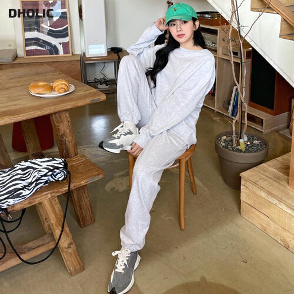 スウェット&ジョガーパンツSET・全4色・a63314 レディース 【pt】【韓国 ファッション ボトムス パンツ ロング ロングパンツ お家 カジュアル セットアップ スウェット ラウンドネック ウエストゴム ルームウェア デイリー 秋 春】【NIJU】