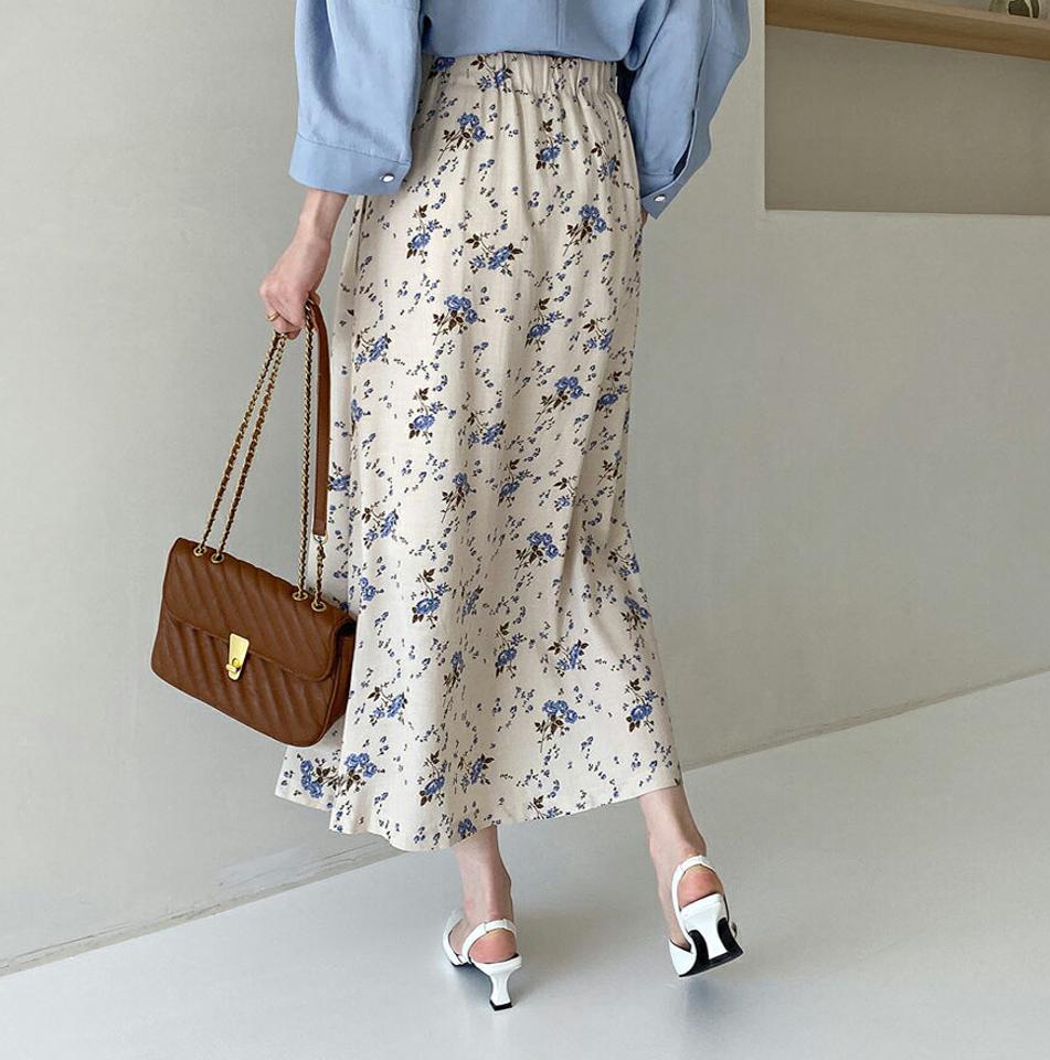 花柄スリットスカート・全2色・b67211 レディース 【sk】【スカート ロング ロングスカート 花柄 フラワー スリット フェミニン レトロ 可愛い かわいい ウエストゴム 春 秋 韓国 ファッション】【ハイホリHIHOLLI】