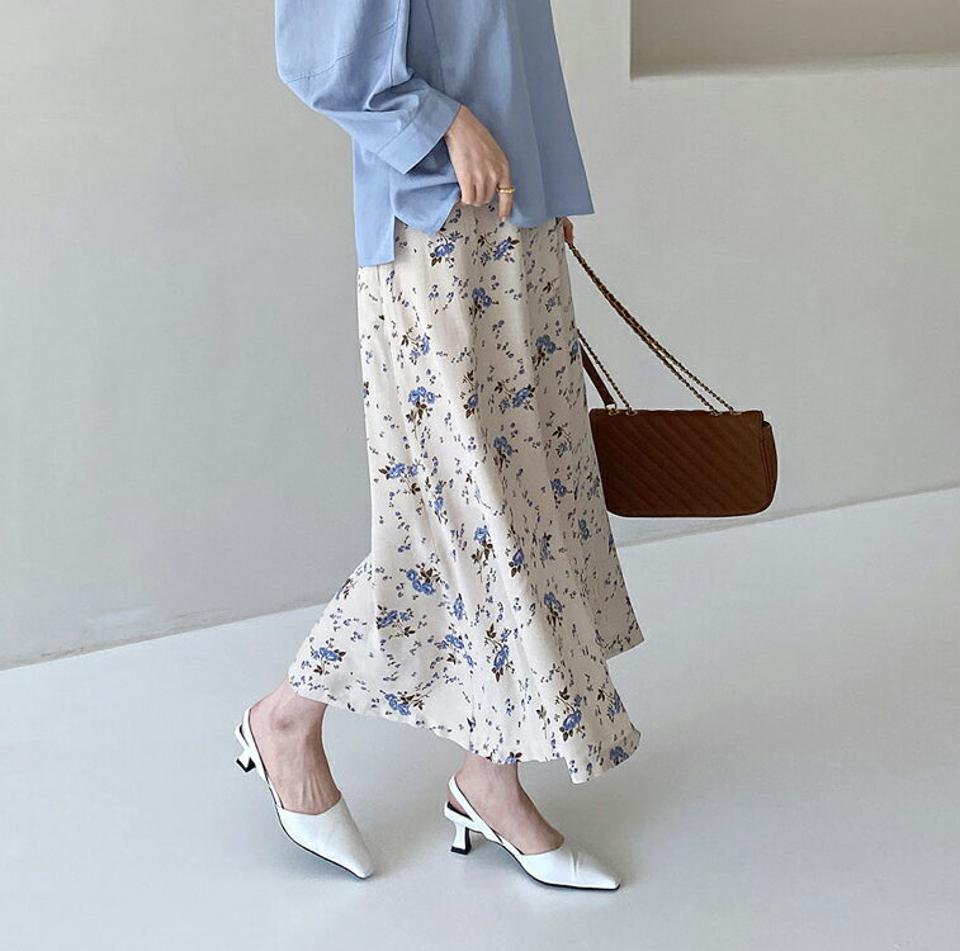 花柄スリットスカート・全2色・b67211 レディース 【sk】【スカート ロング ロングスカート 花柄 フラワー スリット フェミニン レトロ 可愛い かわいい ウエストゴム 春 秋 韓国 ファッション】【ハイホリHIHOLLI】